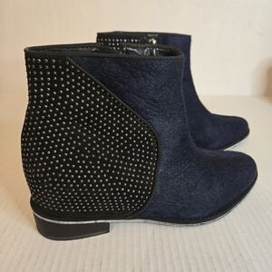 Elegant Schutz Black+Navy Blue Women's Ankle Boots Concert Party Casual Goth